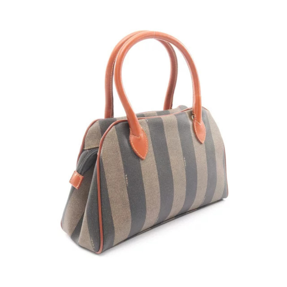 Fendi Pequin handbag brown black canvas leather Brown Black